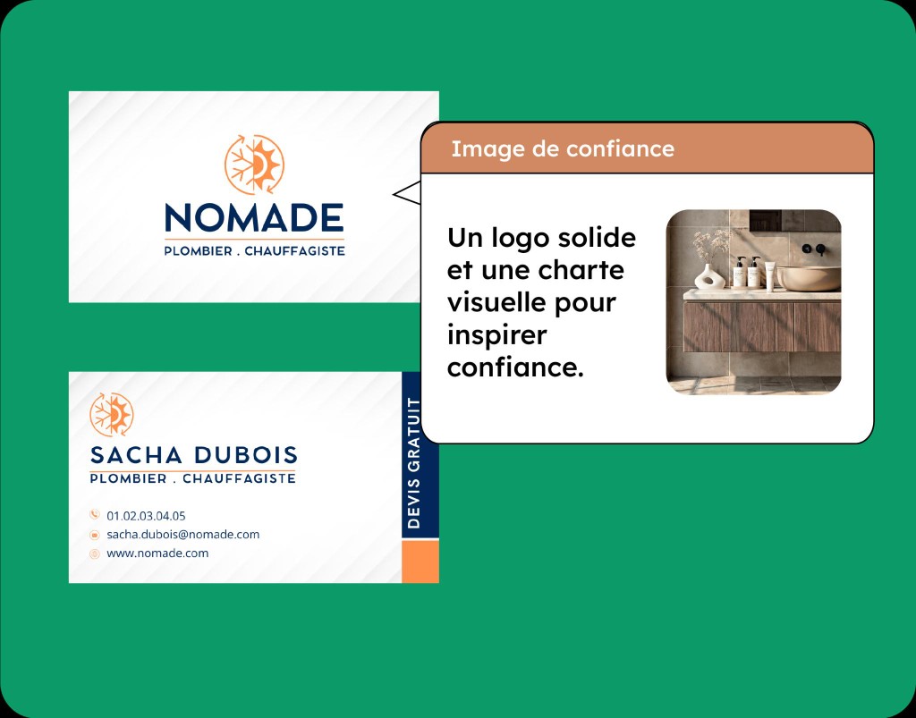 Exemple d'identité visuelle artisan : logo, cartes de visite et image de confiance
