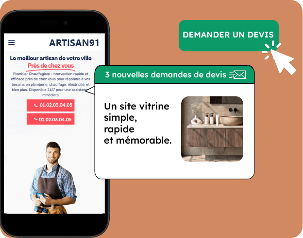 Maquette site vitrine mobile artisan : appels, demandes de devis et message clair