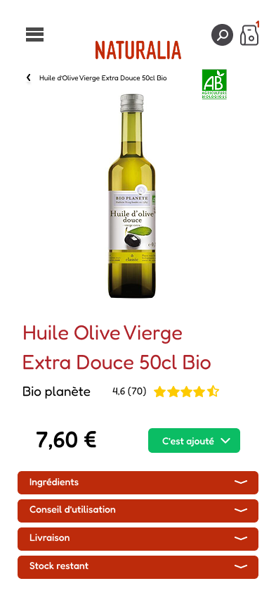 Page produit – livraison et avis clients