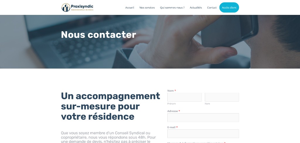Contact : formulaire et promesse de réponse sous 48h