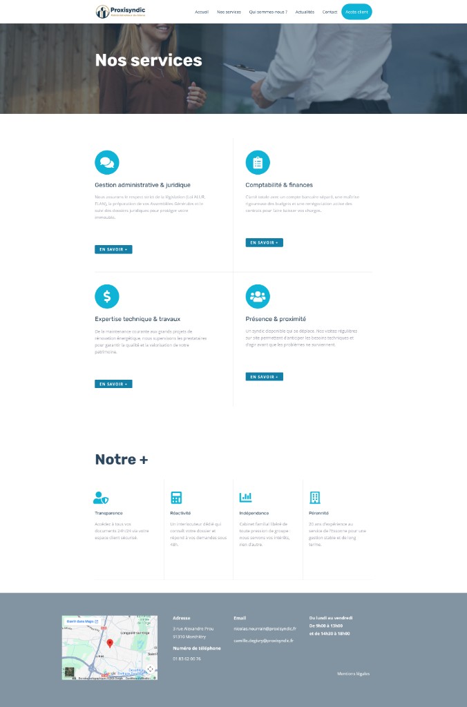 Page Nos services : grille d'offres et valeur ajoutée